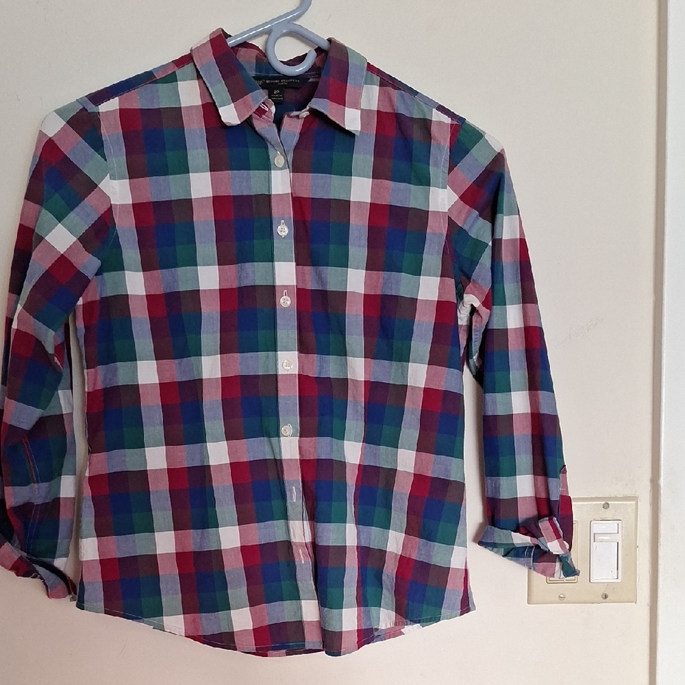 Brooks BROTHERS Multicolor Plaid Button-Up Shirt 2P Petite Women Maroon Blue